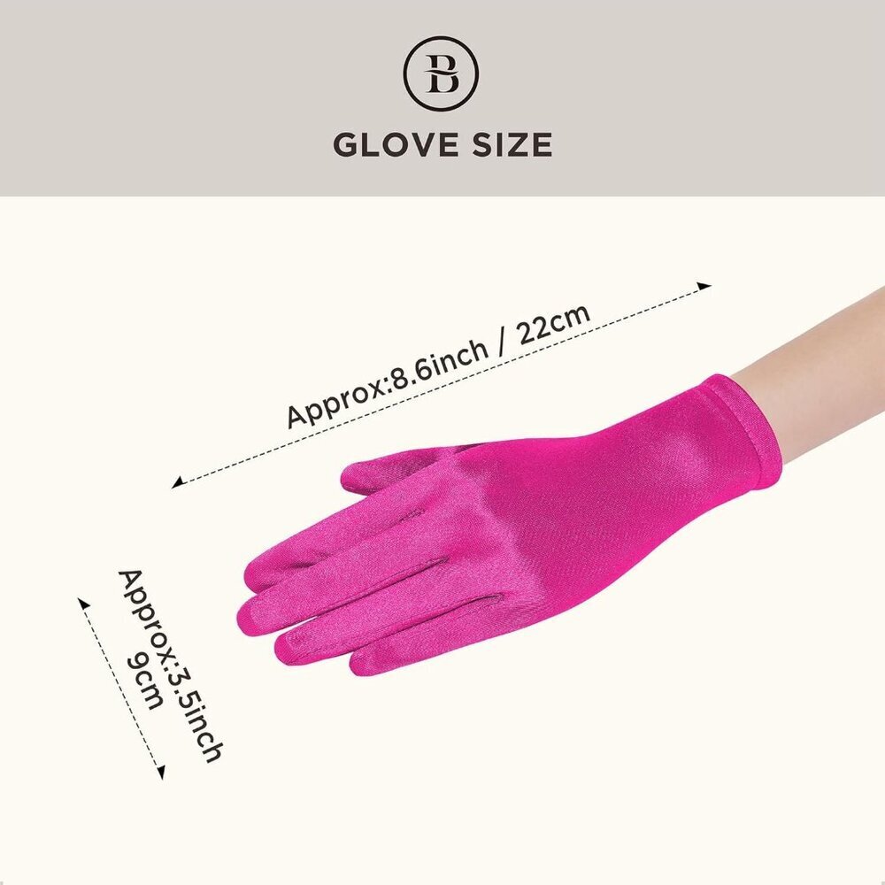 Women's Rose Red Satin Silk Gloves Banquet Wedding Party Costume Accessories - Picture 2 of 6